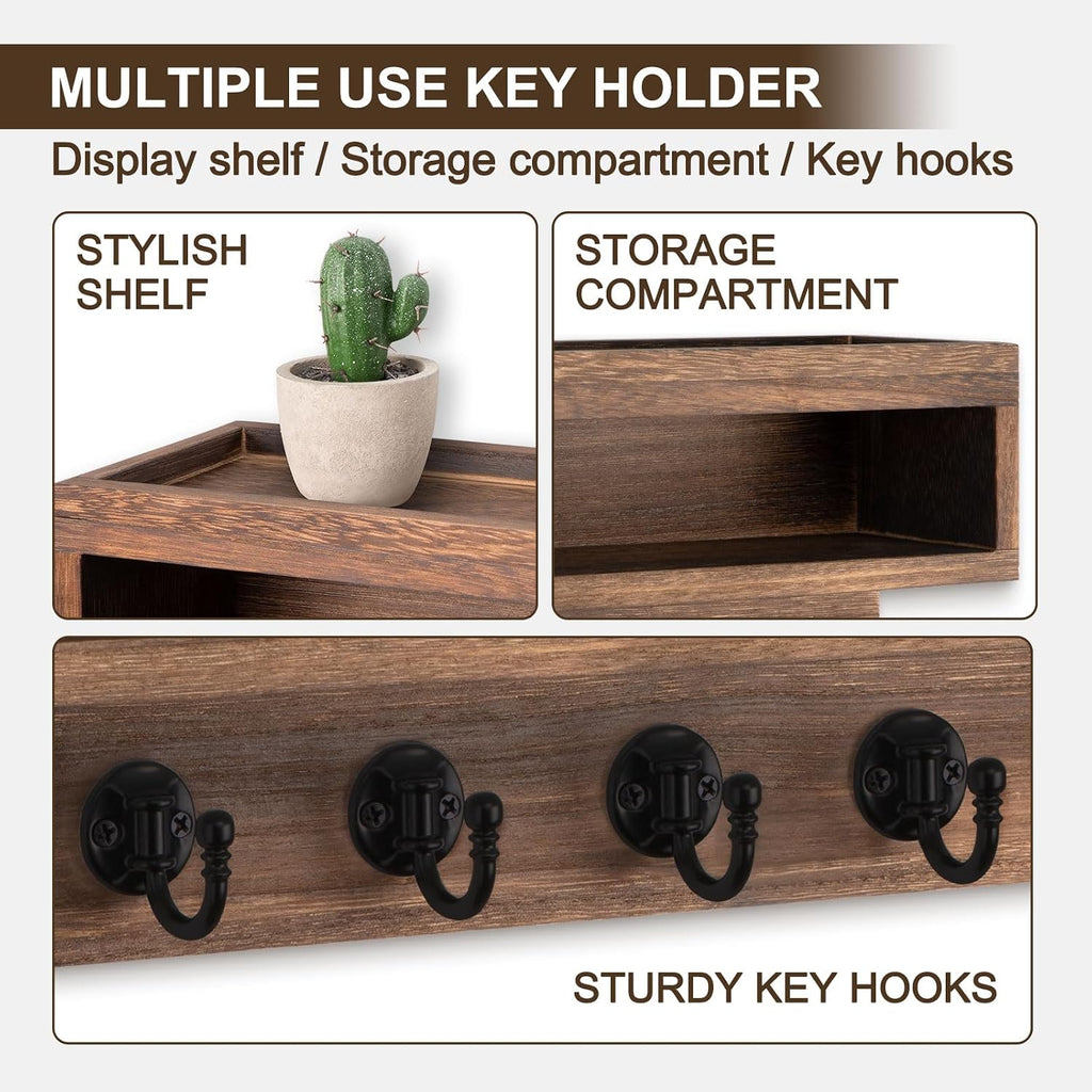 Key and Mail Holder Wall Mount with Long Storage Box and 6 Hooks