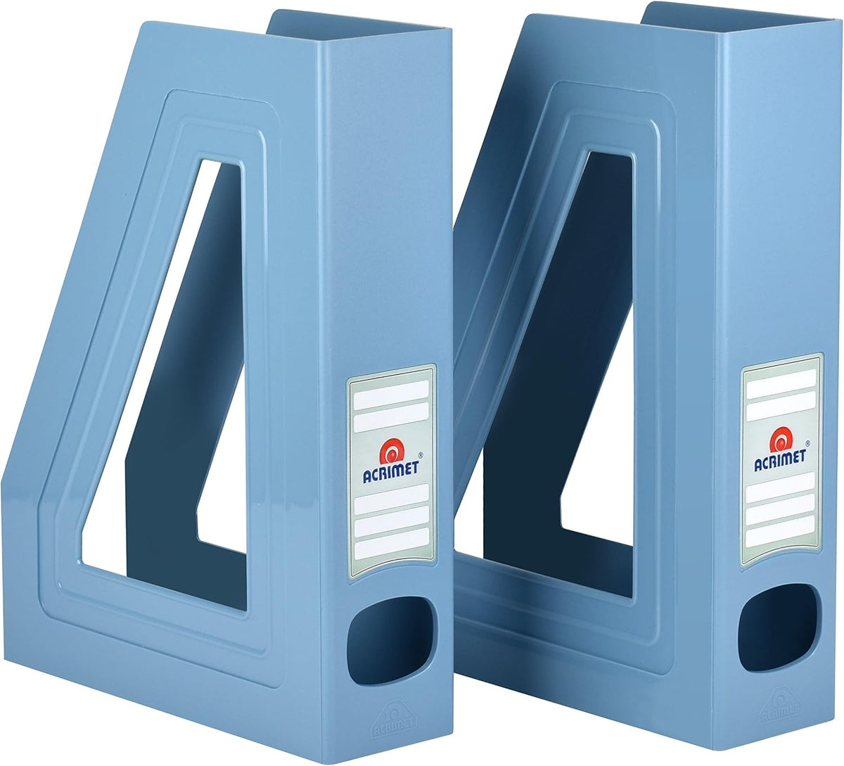 Acrimet Magazine File Holder, Vertical Desk Organizer, Solid Blue, 2 Pack