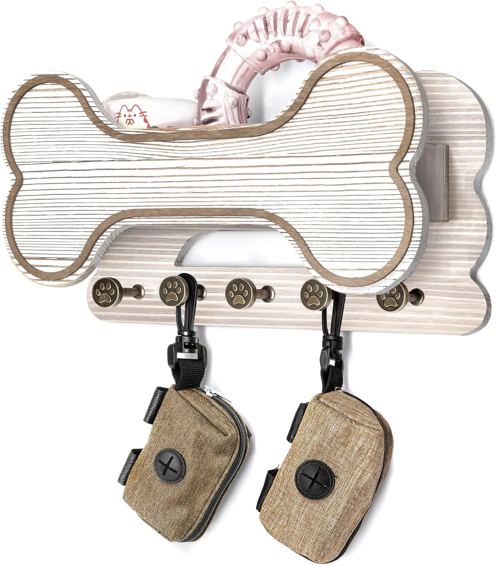 MTERSN Dog Leash Holder for Wall with Key Hooks for Dog Lover Gift, White