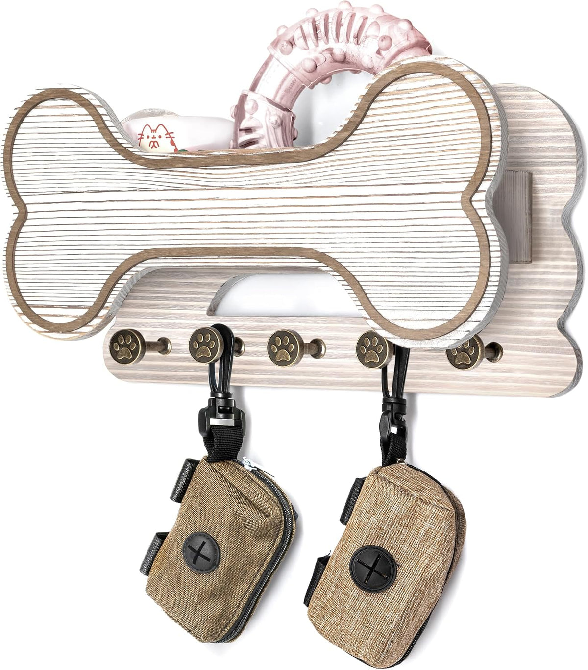 MTERSN Dog Leash Holder for Wall with Key Hooks for Dog Lover Gift, White