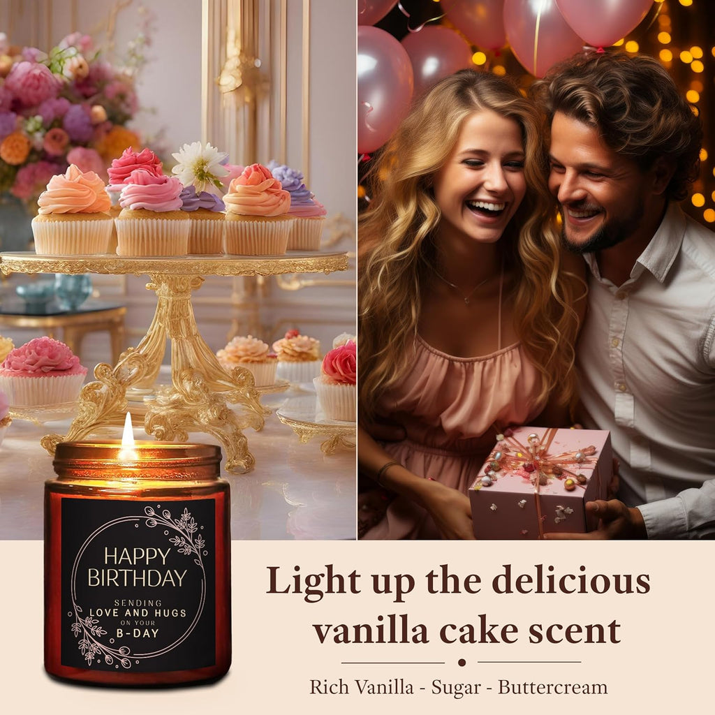 Happy Birthday Gifts for Women Men - Sending Love Hugs Birthday Candle for Her Him -16th 30th 40th 50th Birthday for Mom Sister Wife Daughter Aunt Best Friend - Vanilla Cake Sweet Scented Soy Candles
