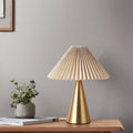 Ziqqeelam Gold Small Table Lamp, Cute Table Lamp, Pleated Table Lamp,Brass Gold Bedroom Lamps for Nightstand, Small Scalloped Lamp Shade Table Lamps for Small Spaces for Bedroom,Living Room