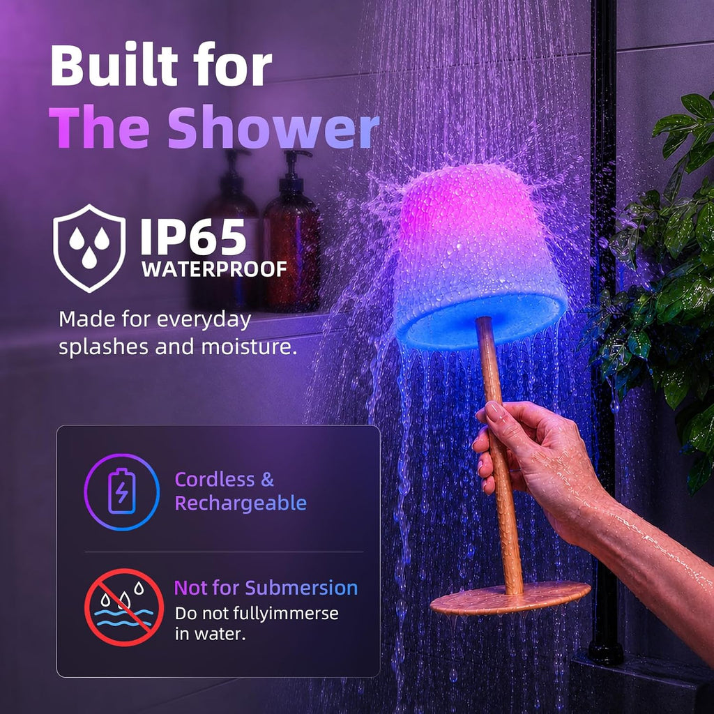 EZVALO RGB Shower Lamp, Waterproof Rechargeable Shower Light with Remote