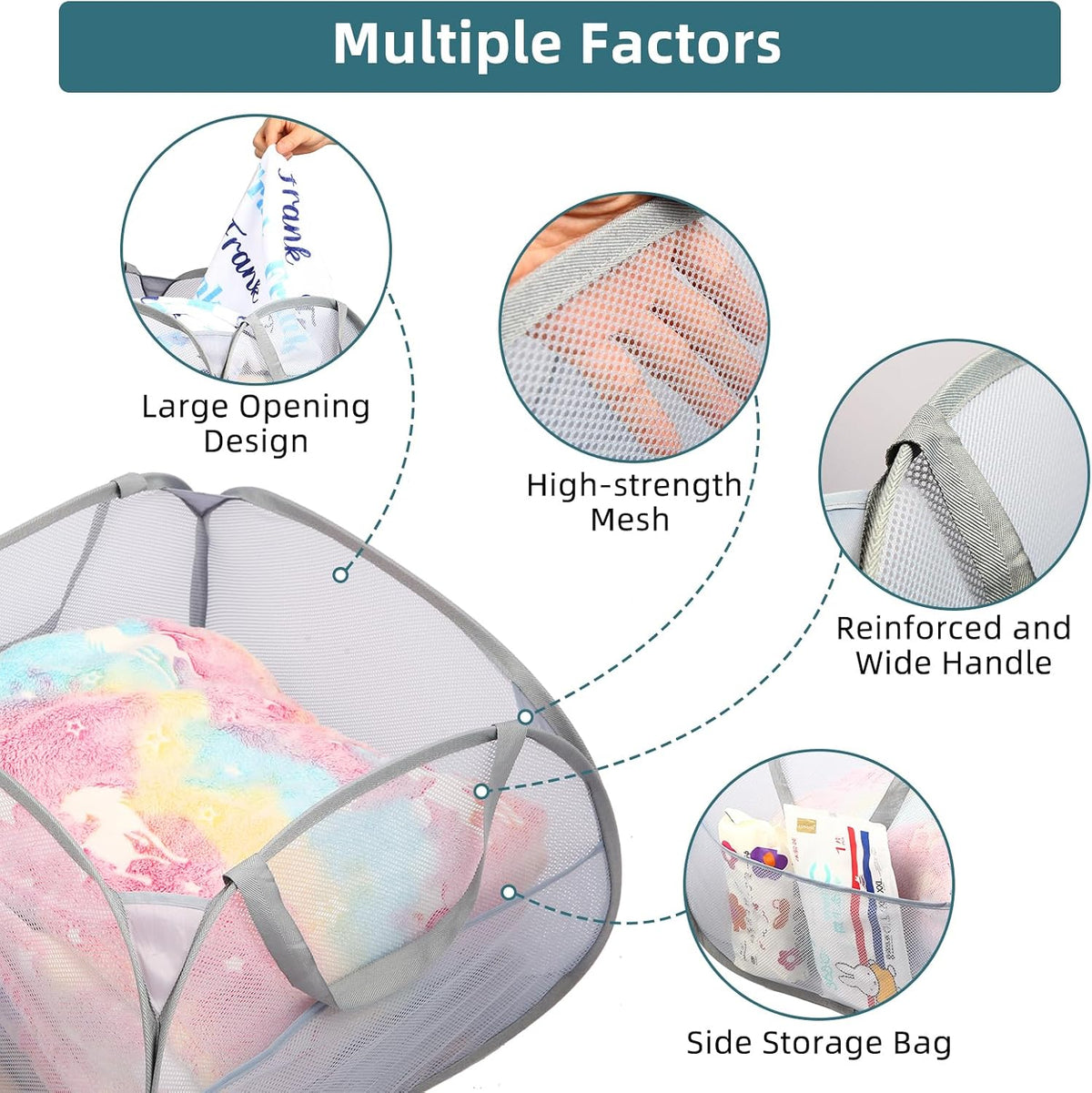 Collapsible Laundry Baskets, 90L Large Foldable Laundry Basket, Durable Mesh Pop Up Hampers for Laundry, Dirty Clothes Laundry Hamper for Bedroom, Bathroom, Dorm, Laundry Room, Travel or Camping Grey