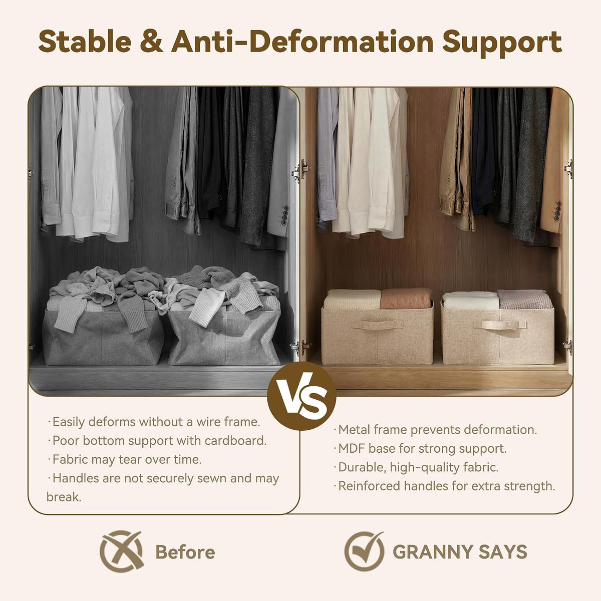 GRANNY SAYS Storage Basket for Shelves, Storage Bins, Khaki, 2-Pack