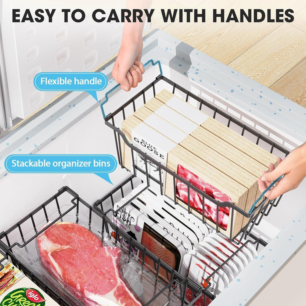 SUNALLY Freezer Organizer Bins, 8 Pack Stackable Pantry Storage Bins, Black