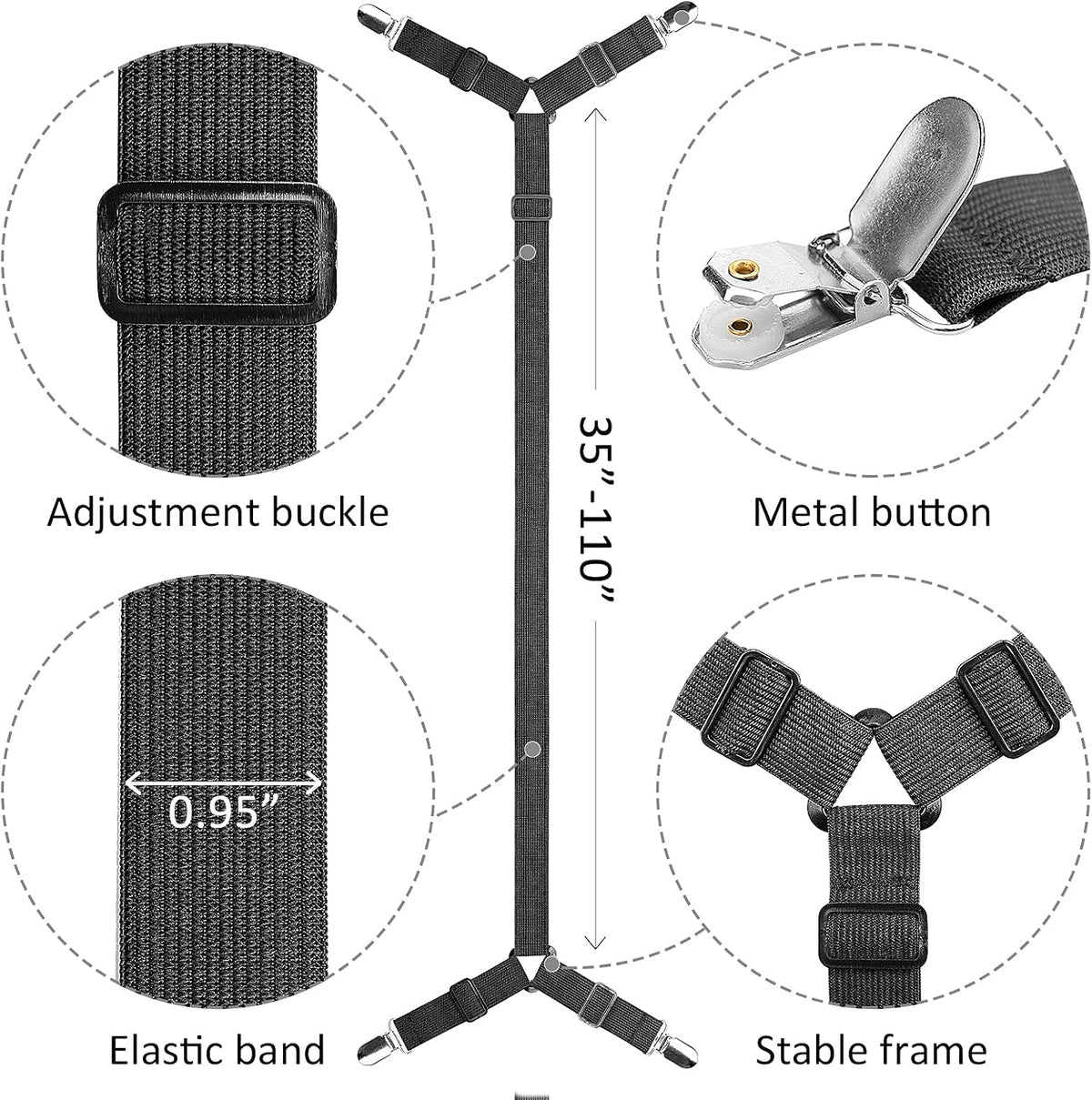 ACEDÉCOR Sheet Straps, Fitted Sheet Clips Under Mattress Keeping Sheets in Place, Bed Sheet Holders Straps for Twin, Full, Queen, King(Black)