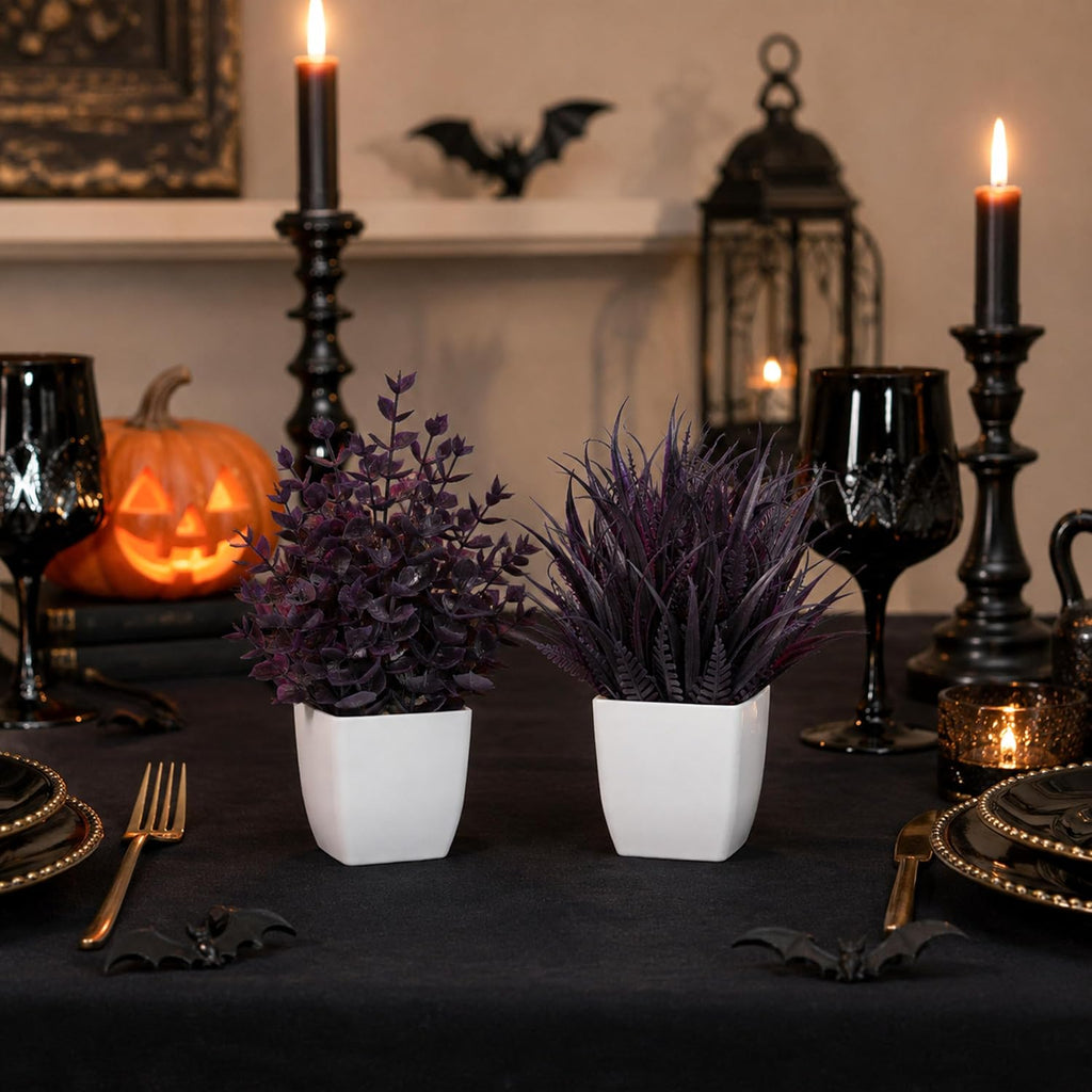 Der Rose 2 Pack Plum Small Fake Plants for Halloween Gothic Home Decor