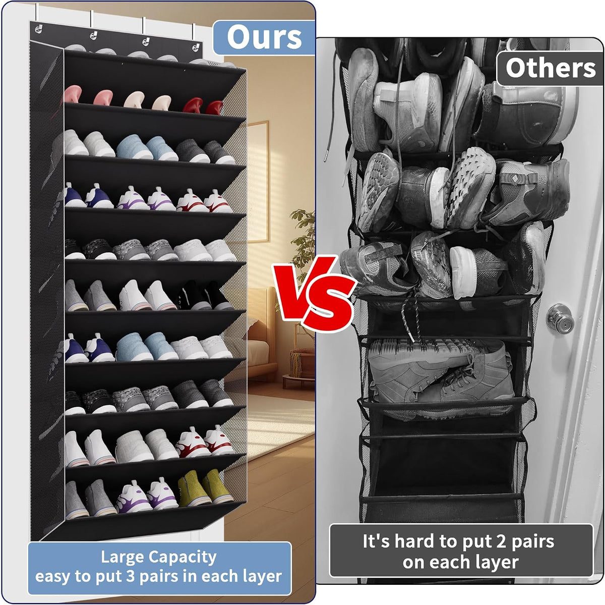 TAHAVICE 10-Tier Over The Door Shoe Organizer, Heavy Duty Hanging Storage
