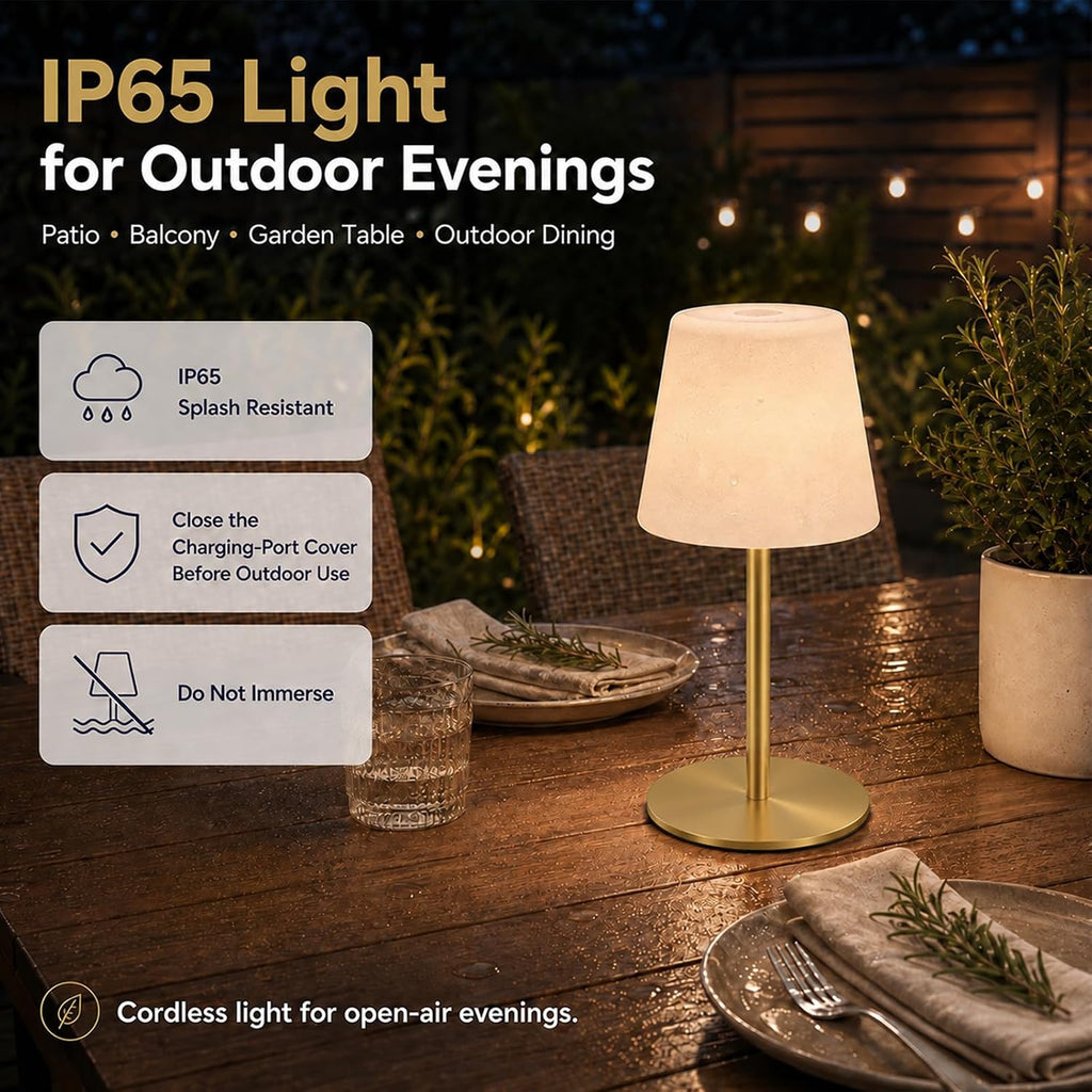 IP65 Waterproof Shower Lamp, Cordless Rechargeable Table Lamp, Gold
