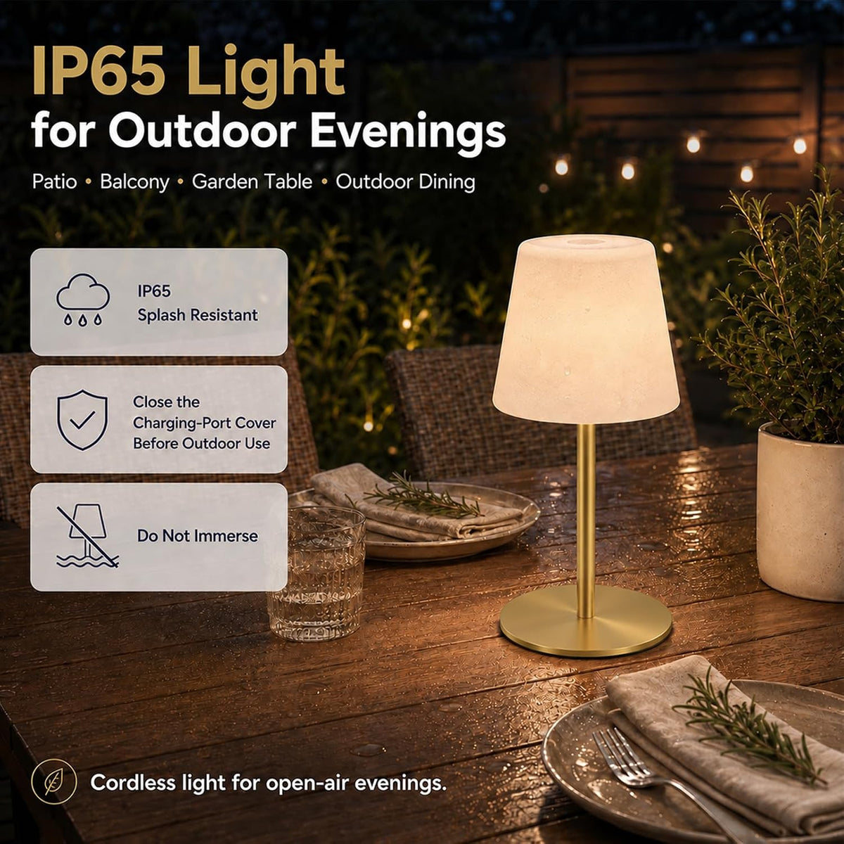 IP65 Waterproof Shower Lamp, Cordless Rechargeable Table Lamp, Gold