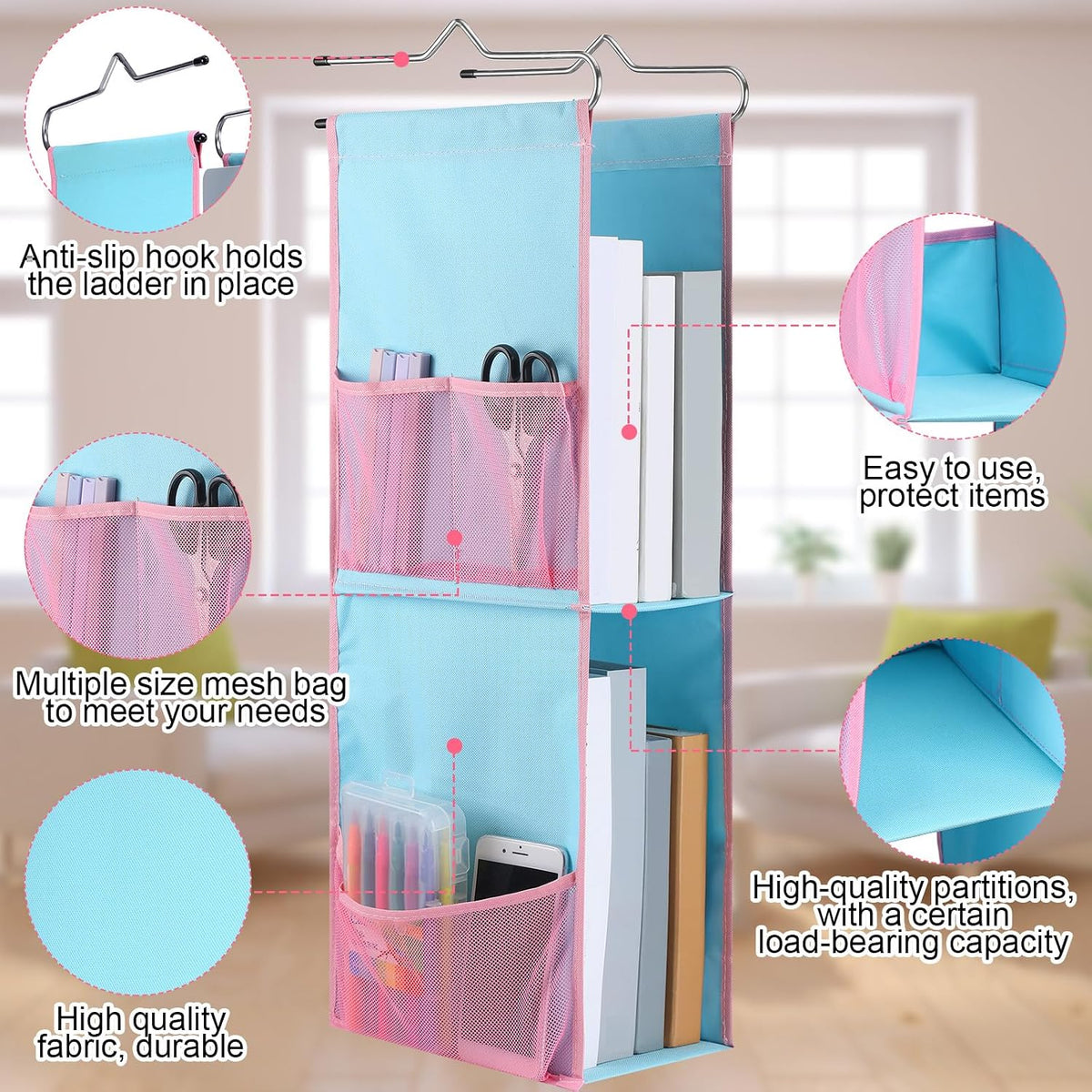 1 PC Hanging Locker Organizer 2 Layer Shelves, Pink, Blue