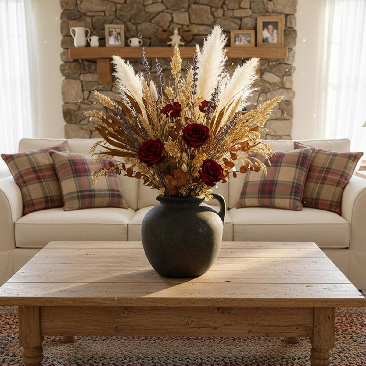 5.6 Inch Vintage Farmhouse Ceramic Vase, Antique Terracotta Vase with Handle Boho Decor Decorative Vase, Rustic Vase for Home Decor Living Room Book Shelf Table Coffee Desk Dining Fireplace