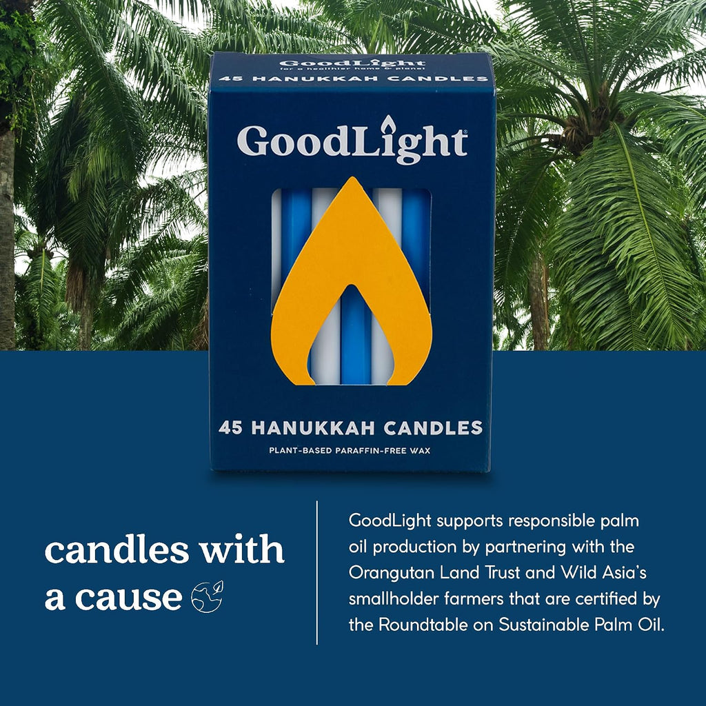 GoodLight Hanukkah Chanukah Menorah Candles Paraffin-Free Blue White 45 Ct