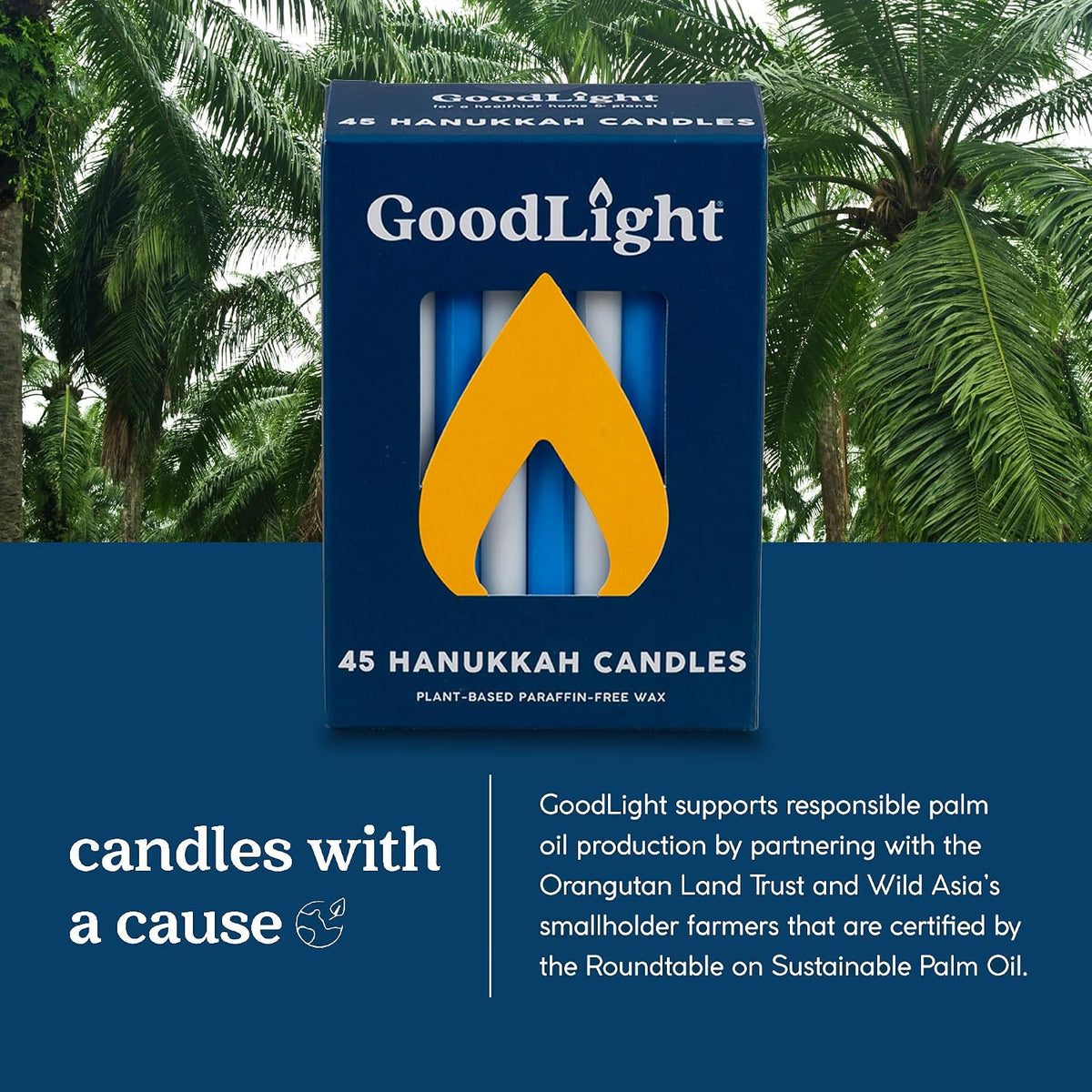 GoodLight Hanukkah Chanukah Menorah Candles Paraffin-Free Blue White 45 Ct