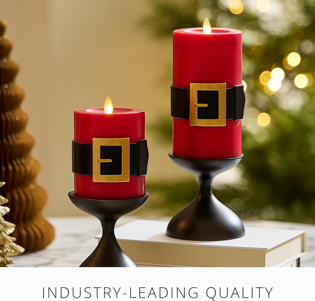 Luminara Flickering Flameless LED Candle, Battery Operated, Timer Function, Remote Ready (Sold Separately), Red Santa Belt 3.4" x 4.5" Pillar, Unscented Real Wax Moving Flame, Christmas Holiday Décor