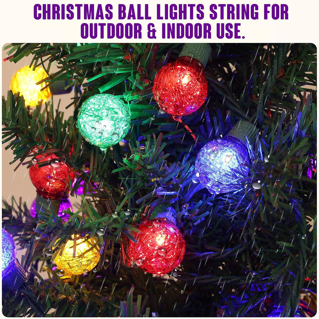 TIGOMOOV LED Globe Christmas Lights,G30 Round Christmas Tree Lights with Tinsel 25 Bulbs, 17FT Multi-Color Globe Tinsel LED Christmas Lights for Patio Deck Backyard Garden Party Outdoor Decorations