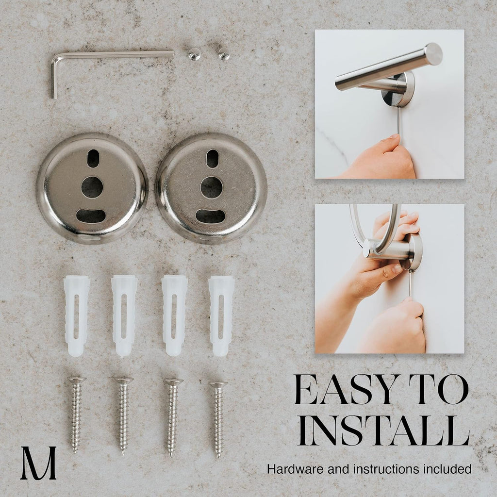 Marmolux ACC Bathroom Hardware Set - 4 Pieces Wall Mount Accessories - Towel Hooks, Hand Towel Holder, Towel Ring, Toilet Paper Holder - Made of SUS 304 Stainless Steel with Brushed Finish