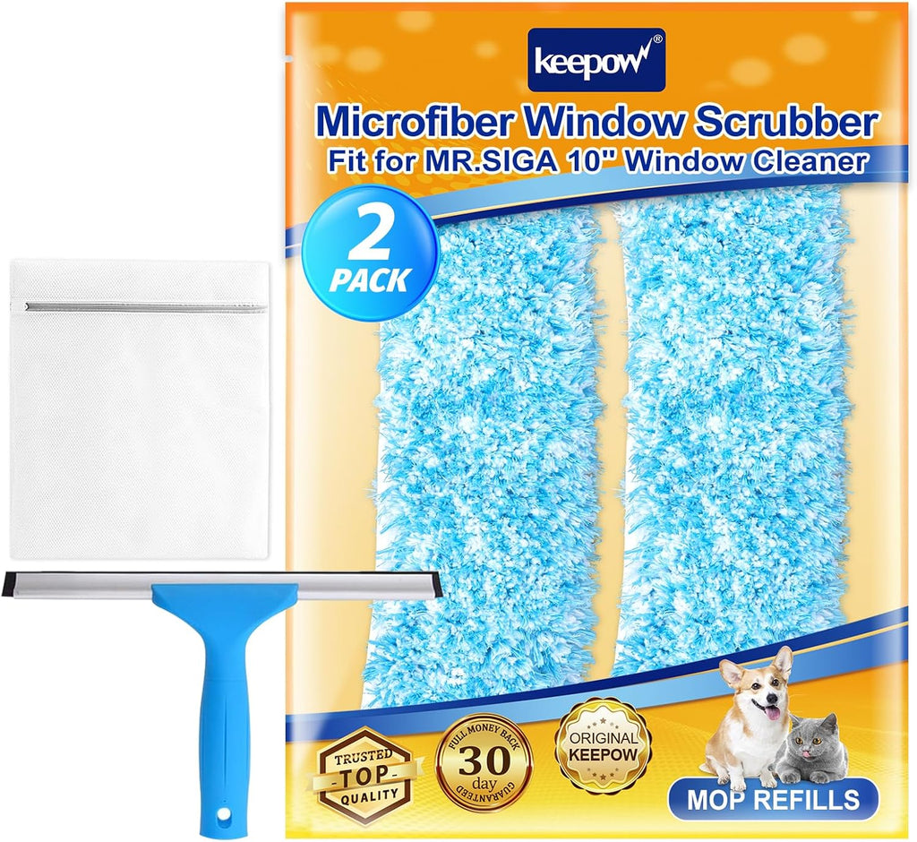 KEEPOW 10" Microfiber Window Scrubber Refill Compatible with MR.SIGA 2 Pack