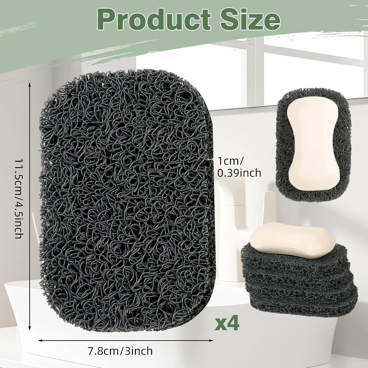 Soap Holder Pad，Soap Holder for Kitchen & Bathroom， Non-Slip Soap Lifting Pads for Soap Dish (Black)