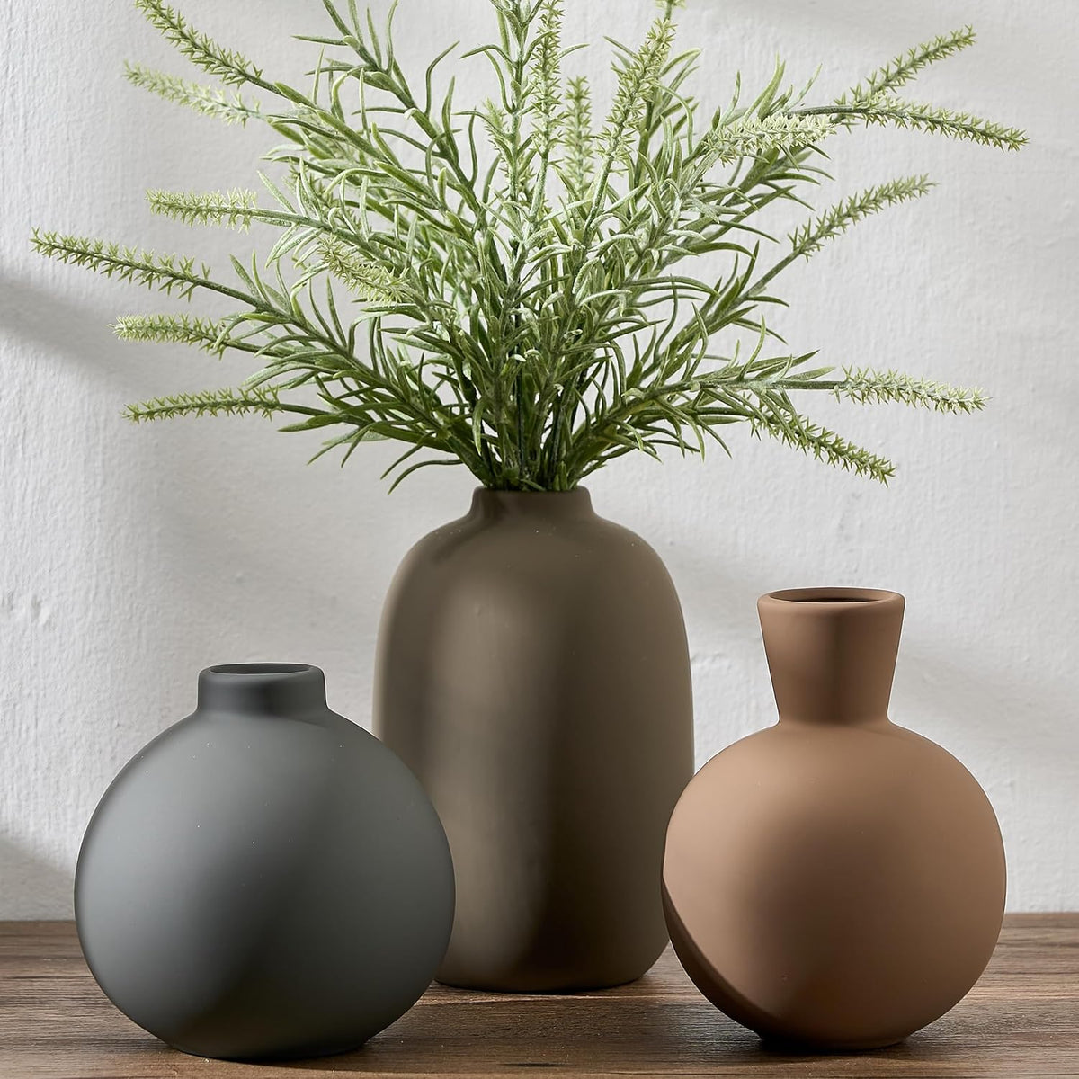 Multicolor Ceramic Vase Set of 3, Nordic Minimalist Vases Home Decor, Modern Aesthetic Farmhouse Decorative for Bouquet Pampas Grass Dried Fresh Flowers, Living Room, Entryway Mantel, Bedroom, Kitchen