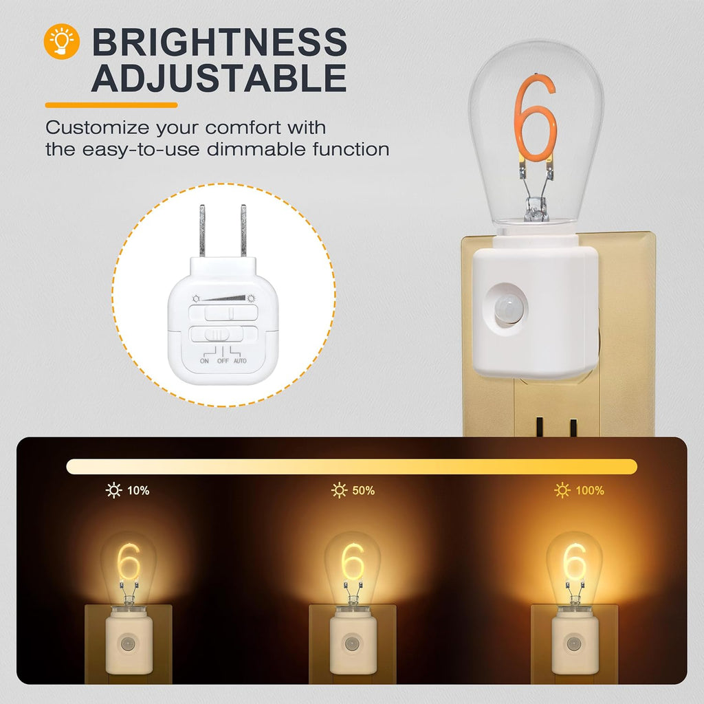LED Motion Sensor Night Light,[2-Pack] Night Lights Plug into Wall,Motion-Sensitive Nightlight,2200K Amber Light,Brightness Adjustable,Nightlight for Bathroom Hallway Halloween