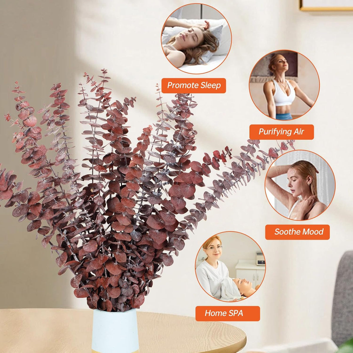 20 Pcs Dried Eucalyptus Stems, 17'' Real Red Leaves for Fall Decoration