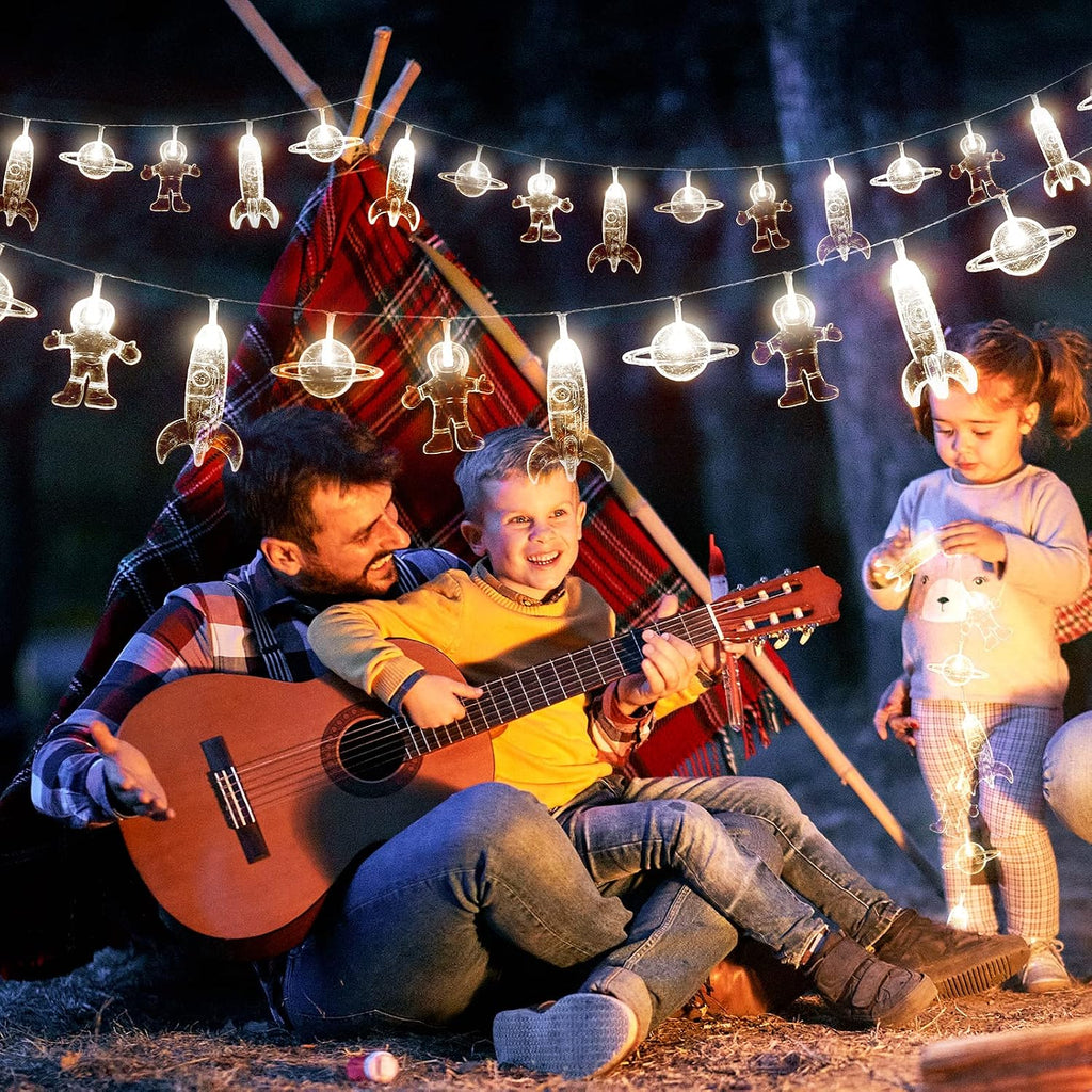 AceList 20 LED Children's Room LED String Lights Astronaut Spaceship Rocket UFO Pendants Light String Holiday Party Lights Wall Window Tree Decorative Lights(Light Warm White)