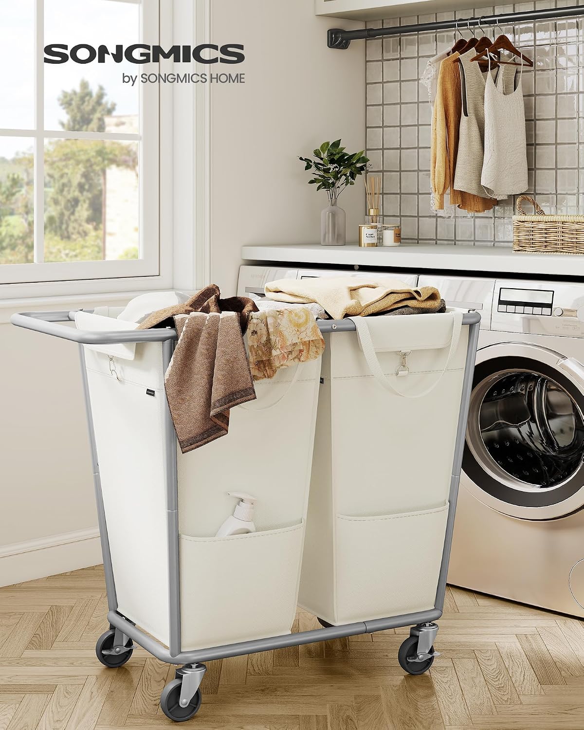 SONGMICS 2-Section Laundry Basket with Wheels, 50.2 Gallons (190 L) Hamper