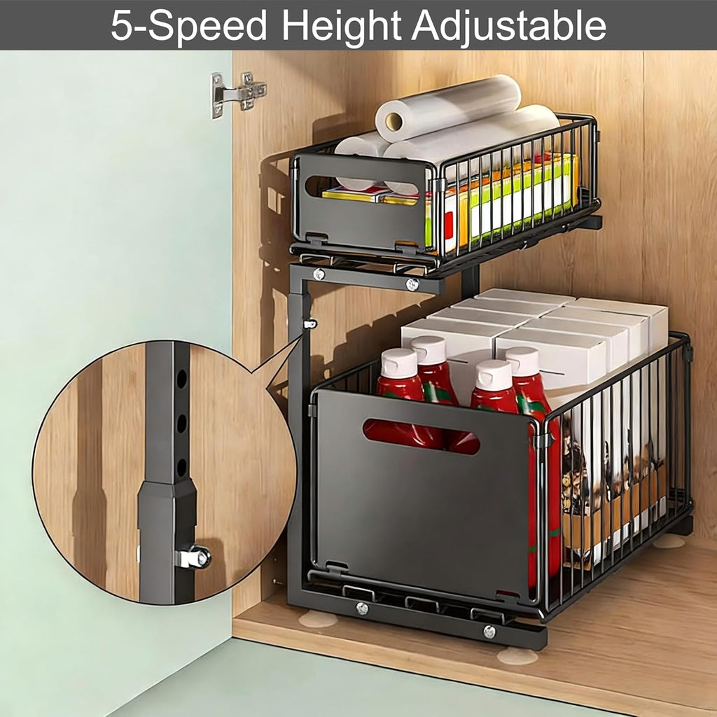Under Sink Organizer, 2-Tier Pull Out Cabinet Organizer Black