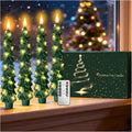 4Pcs Christmas Tree Taper Candles, Flameless Christmas Tree Candles with Remote, LED Battery Operated Candle with String Lights, 3D Flickering Candlesticks for Home Dinner Christmas Decorations