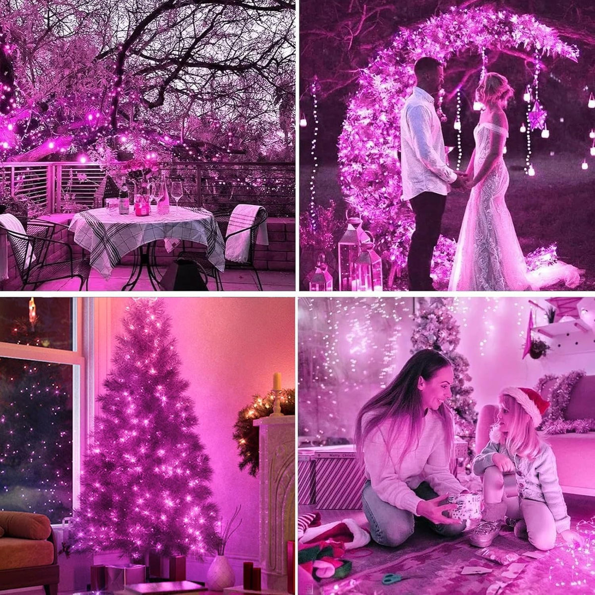 LAMPHOME 300 LED Pink Christmas String Lights, 99FT 16Modes Valentine Room Lights, connectable Plug in Indoor Outdoor for Christmas Bedroom Valentines Party Decoration