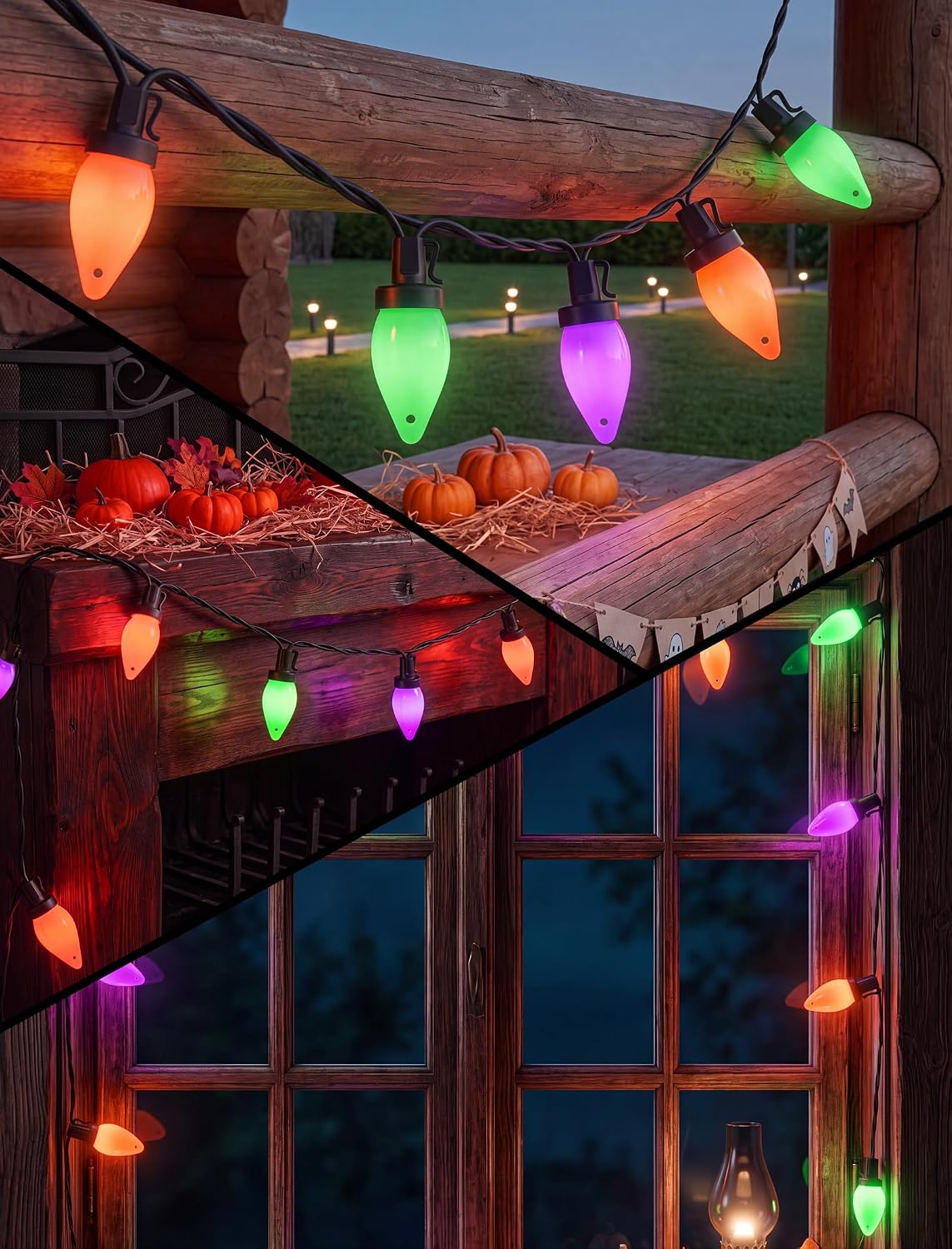 26FT Halloween C7 LED String Lights, 50 Orange Green Purple Opaque Lights