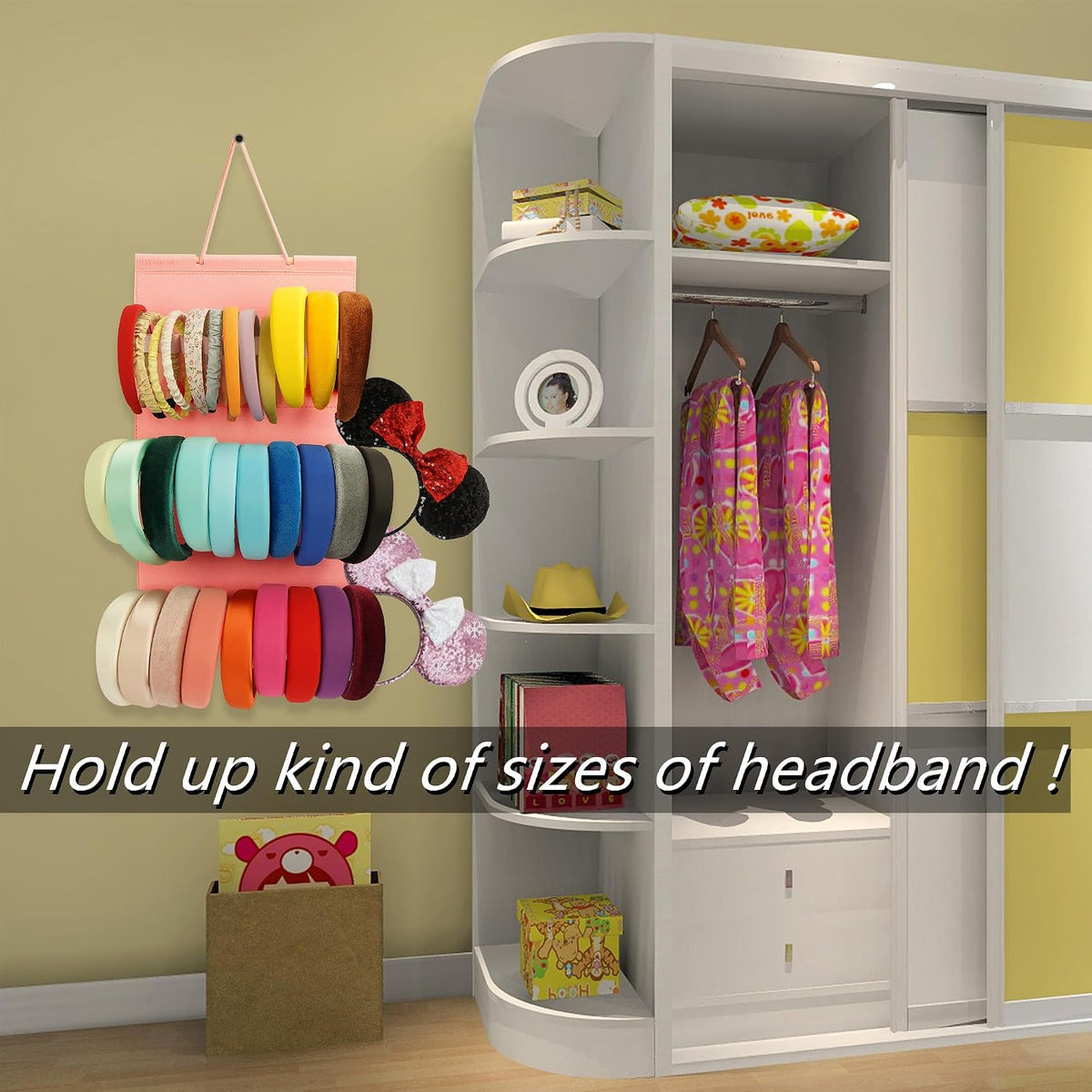 Headband Holder For Girls,Felt Headband Organizer Storage(Pink)