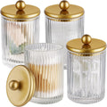 SheeChung 4 Pack Gold Ribbed Glass Qtip Holder with Metal Lids