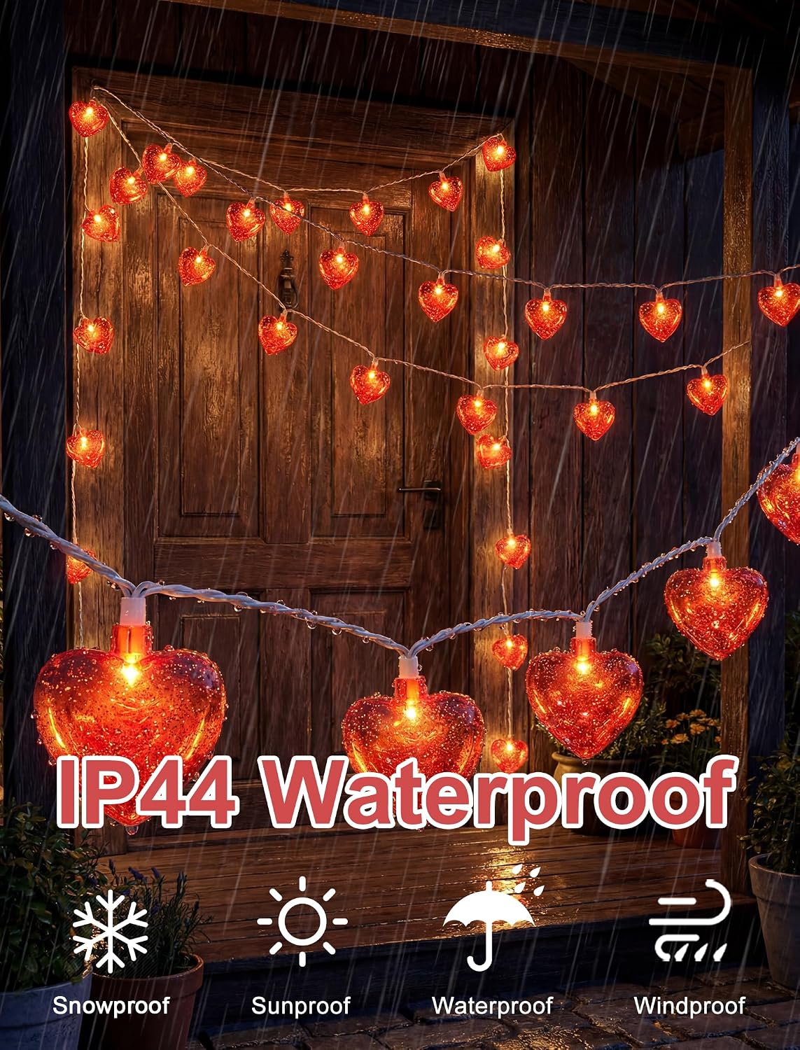 8.5Ft Red Heart String Lights,10 LED 3D Glitter Hearts Plug in Fairy Heart Shape Lights,Connectable Valentine's Day Decorations for Bedroom,Window,Wedding,Anniversary,Indoor Outdoor