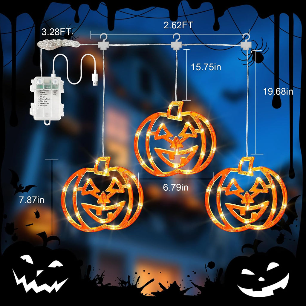 woohaha Pumpkin Halloween Window Lights,48LED Orange