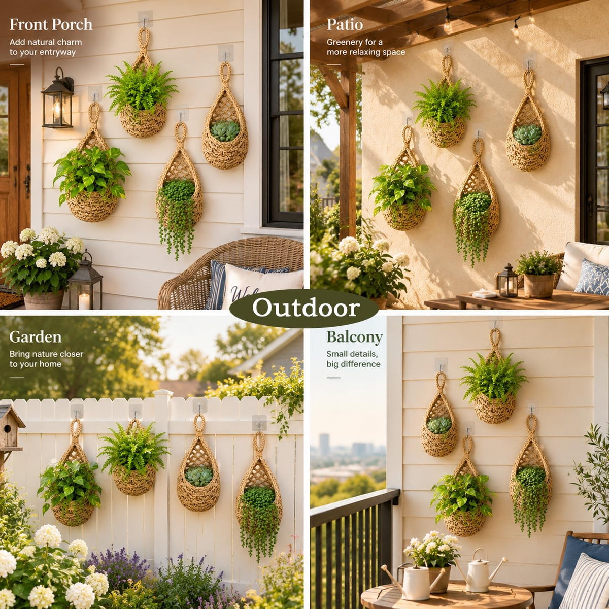 Wall Hanging Planters 4 Pack with 4PCS Strong Hooks, Macrame Plant Hanger