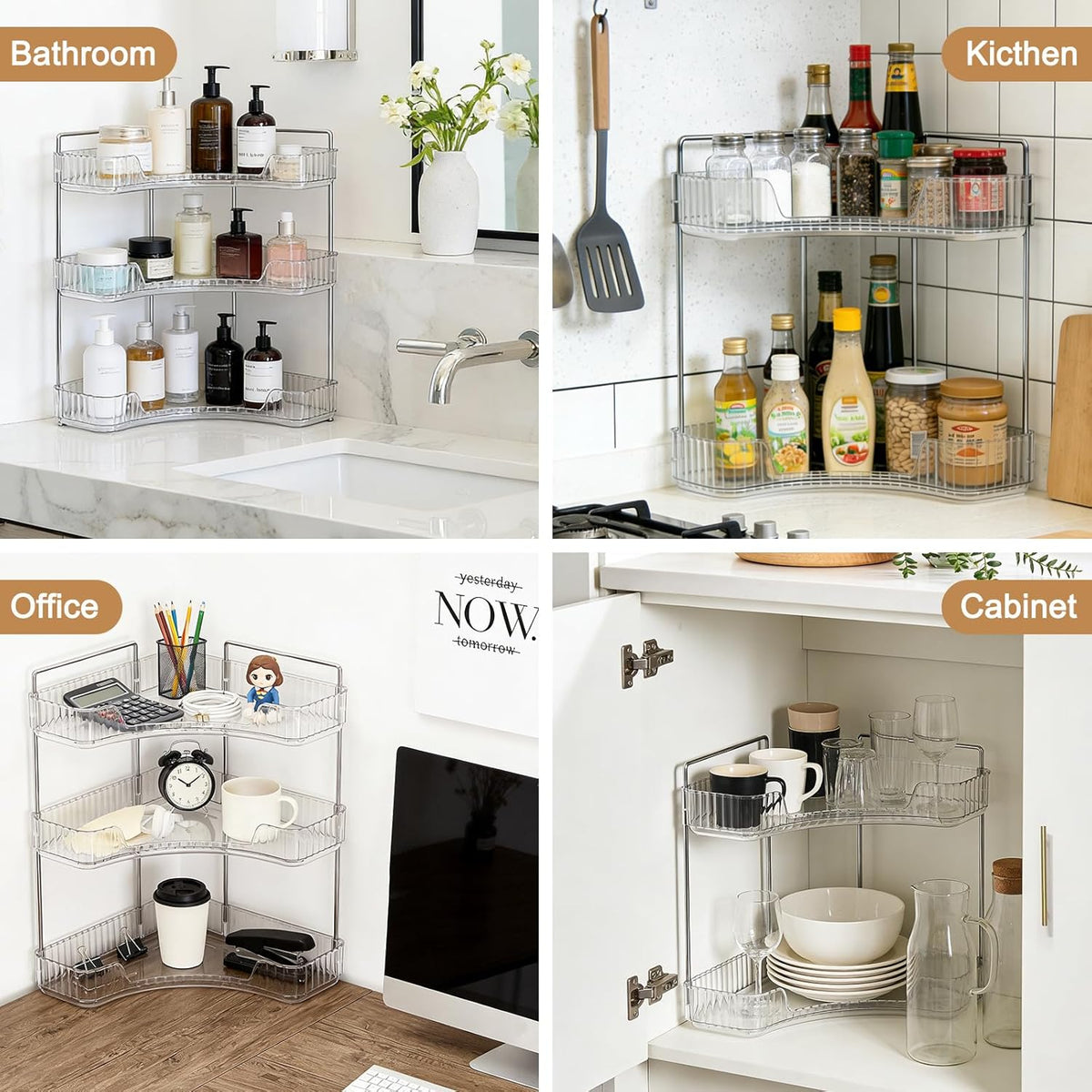 Goderewild Corner Bathroom Counter Organizer, 3-Tier Vanity Tray Shelf