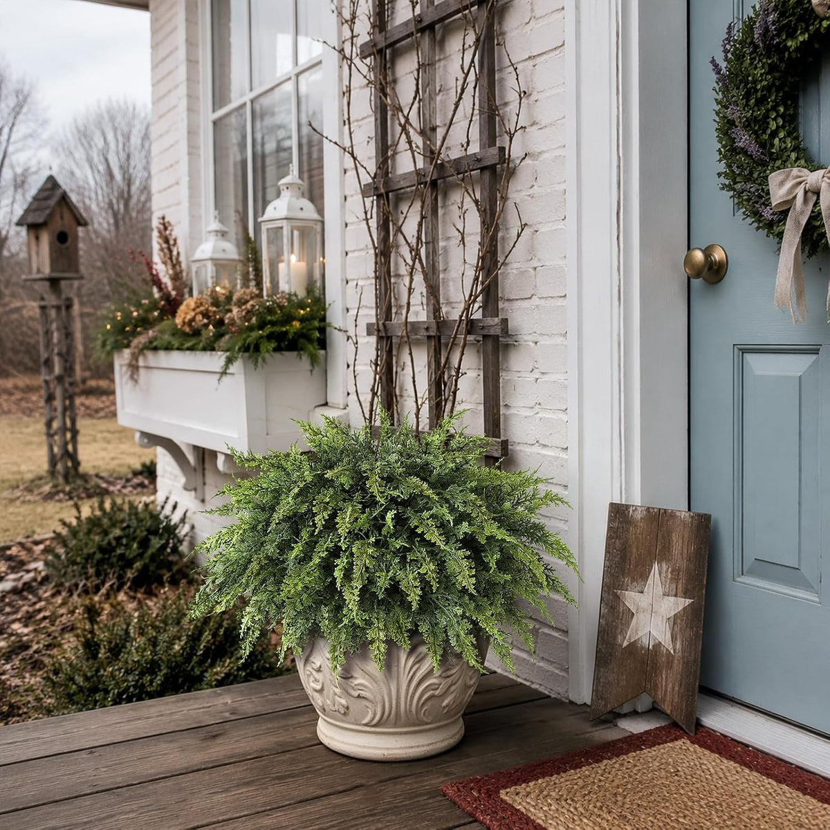 2Pcs Artificial Cedar Potted Plant Christmas Greenery for Front Porch Decor