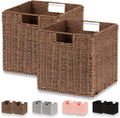 Vagusicc Wicker Basket, Set of 2 Hand-Woven Paper Rope Storage Baskets for Organizing, Foldable Cubby Storage Bins, 11 Inch Large Wicker Storage Basket, Square Baskets Cube Storage Organizer, Brown
