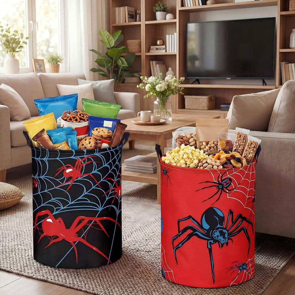 2 Pcs Spider Web Laundry Hamper Basket Large 17.3 x 13.8 Inch Round Collapsible Toy Storage Organizer Basket Bin with Waterproof Layer for Closet Bedroom Playroom Nursery Toy Dirty Cloth