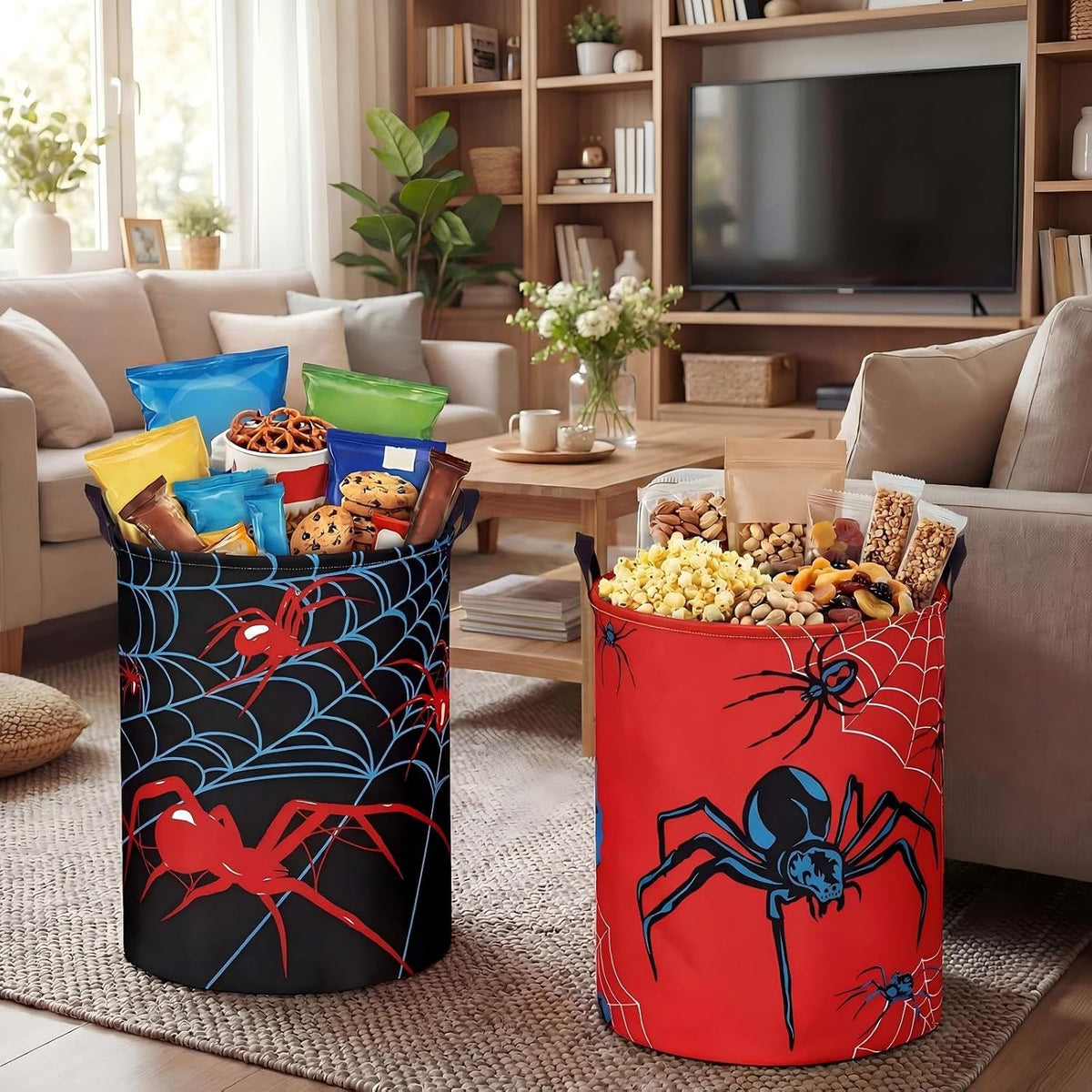 2 Pcs Spider Web Laundry Hamper Basket Large 17.3 x 13.8 Inch Round Collapsible Toy Storage Organizer Basket Bin with Waterproof Layer for Closet Bedroom Playroom Nursery Toy Dirty Cloth