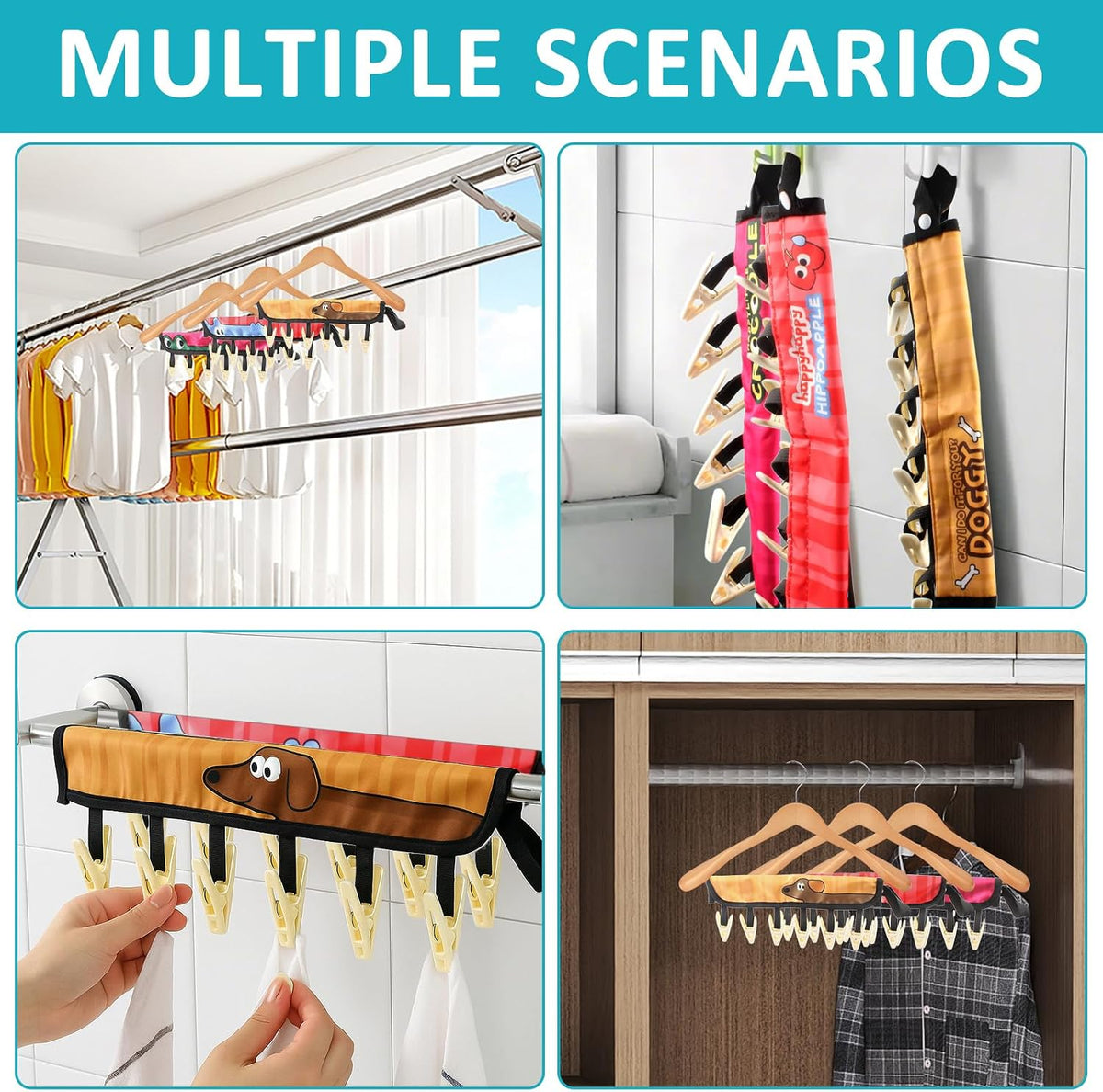 TamBee Travel Hanger Clips, Cruise Ship Essentials Portable Folding Clothes Hanger Clips Towel Drying Rack Sock Dock Swimsuit Drying Rack Hanger with 6 Clips Pack of 3 (Animals)