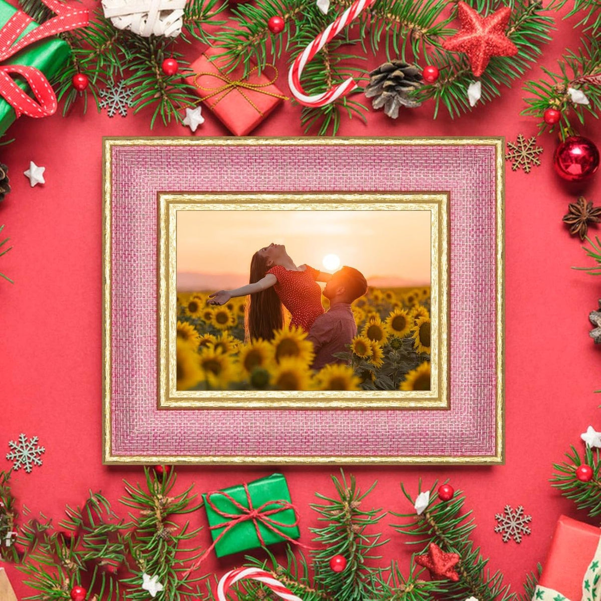 4x6 Picture Frame - Soft Pink Fabric & Vintage Gold Border HD Real Glass with Easel for Tabletop/Wall (Family Photos, Nursery Decor 1 Pack)