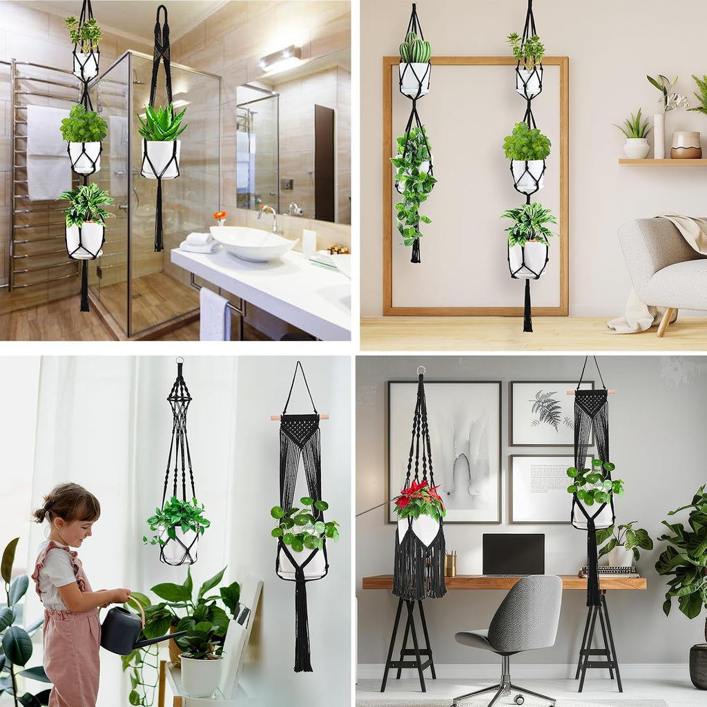 Macrame Plant Hangers, 6Pack Hanging Plant Holders Indoor, Black