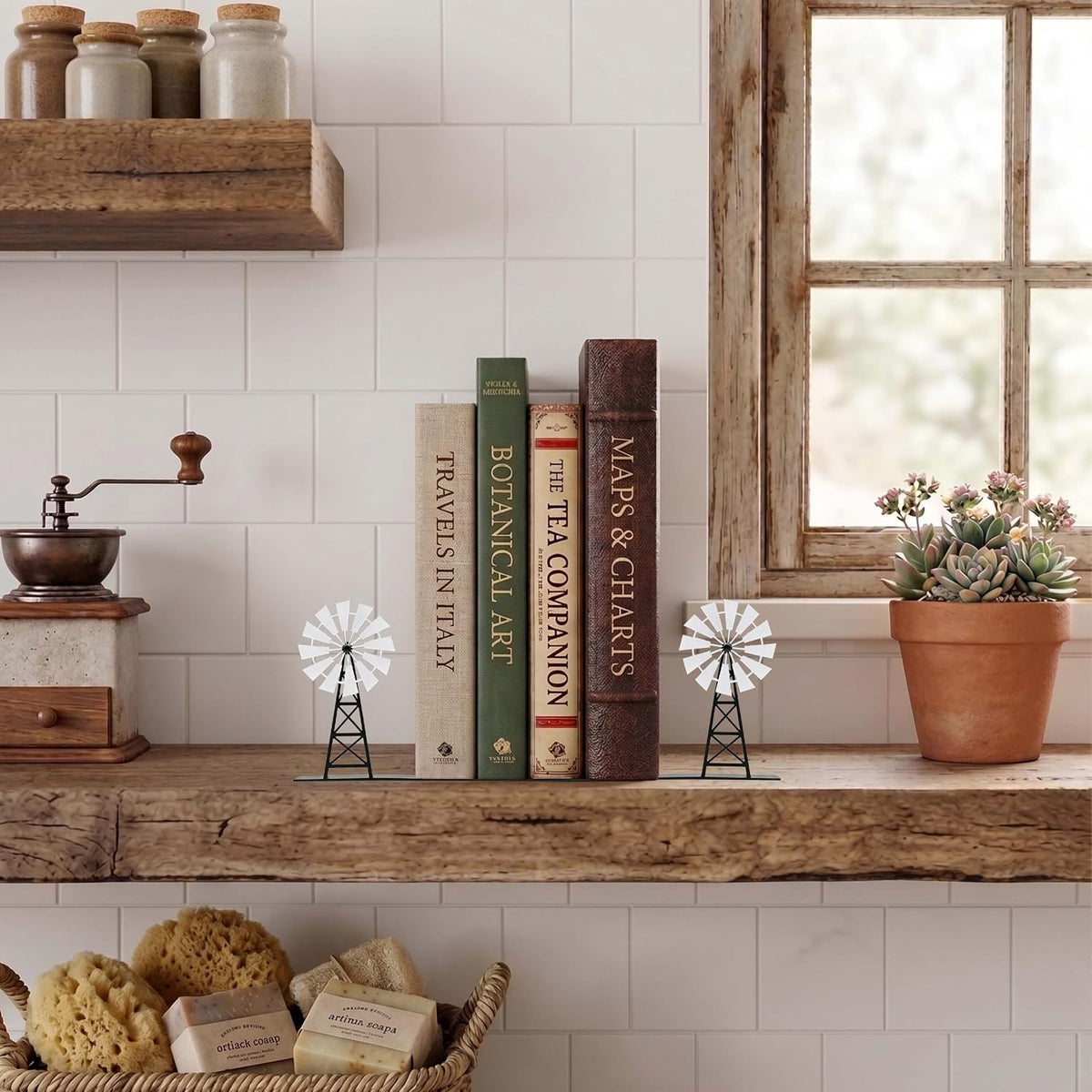 Windmill Metal Bookends, 9.45x5.91 Inch, 1 Pair