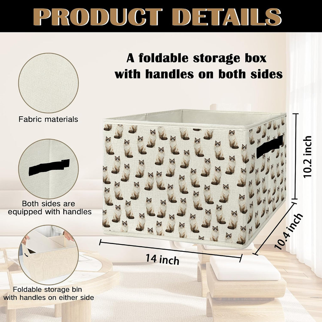 Ragdoll Cat Gifts Storage Bins & Boxes with Handles, Cat Mom Lovers Gifts Foldable Basket for Organizing, Pet Lover Gift Collapsible Storage Basket for Bedroom Bathroom Clothes Toys Books