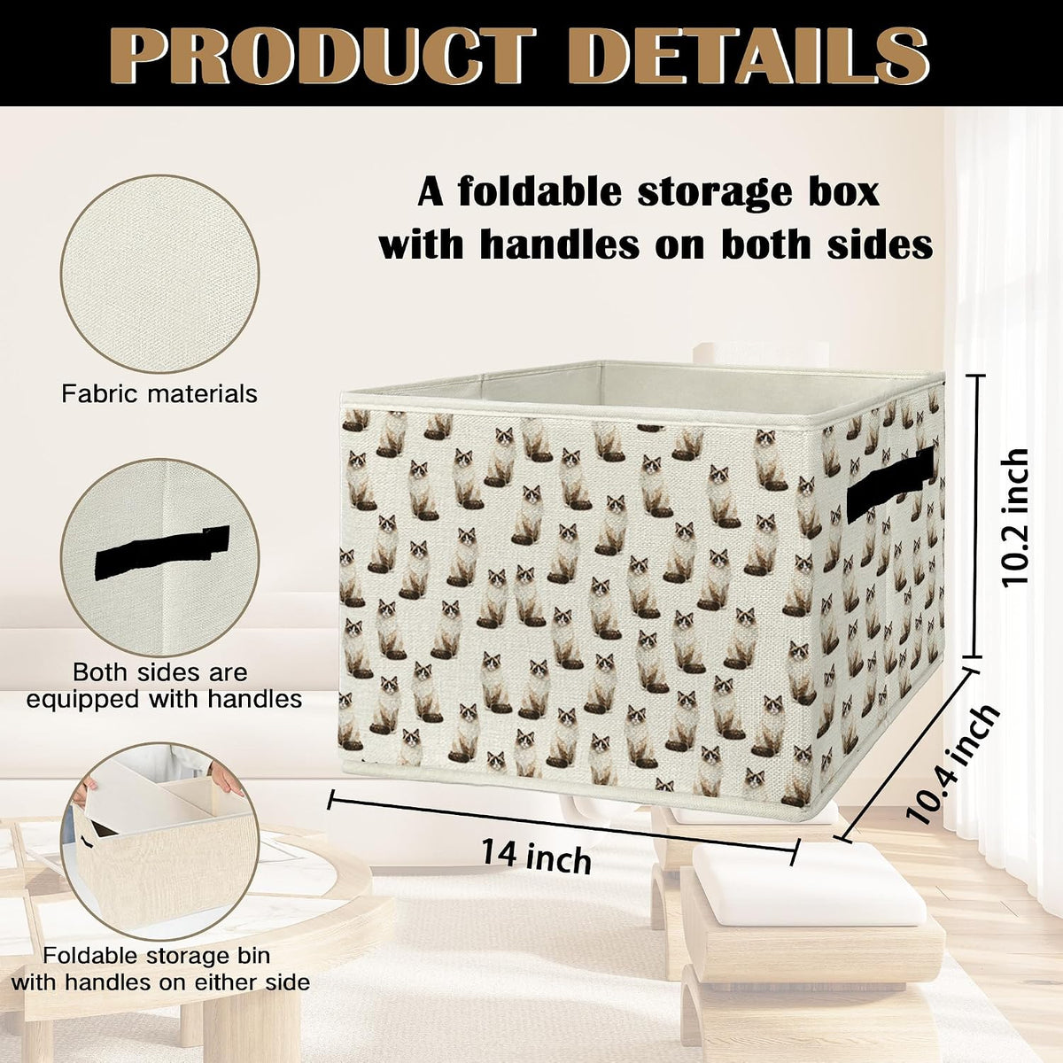 Ragdoll Cat Gifts Storage Bins & Boxes with Handles, Cat Mom Lovers Gifts Foldable Basket for Organizing, Pet Lover Gift Collapsible Storage Basket for Bedroom Bathroom Clothes Toys Books