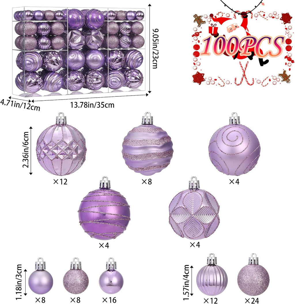 100Pcs Light Purple Christmas Ball Ornaments Vintage Tree Decorations